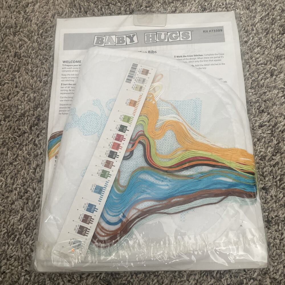 Dimensions ModZoo 2 Baby Bibs Stamped Cross Stitch Jungle Animal Kit 73509 NEW - Picture 2 of 2